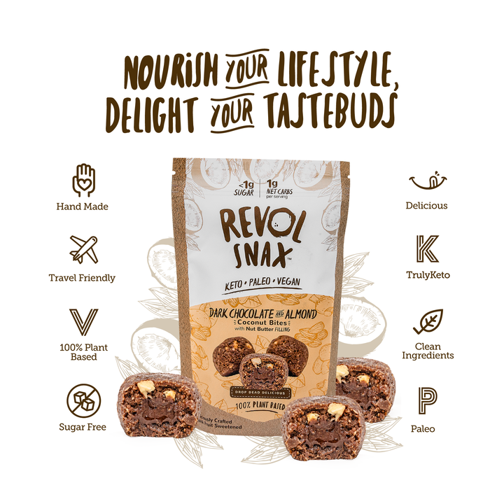 DARK CHOCOLATE ALMOND BUTTER BITES - 4 Pack Revol Snax