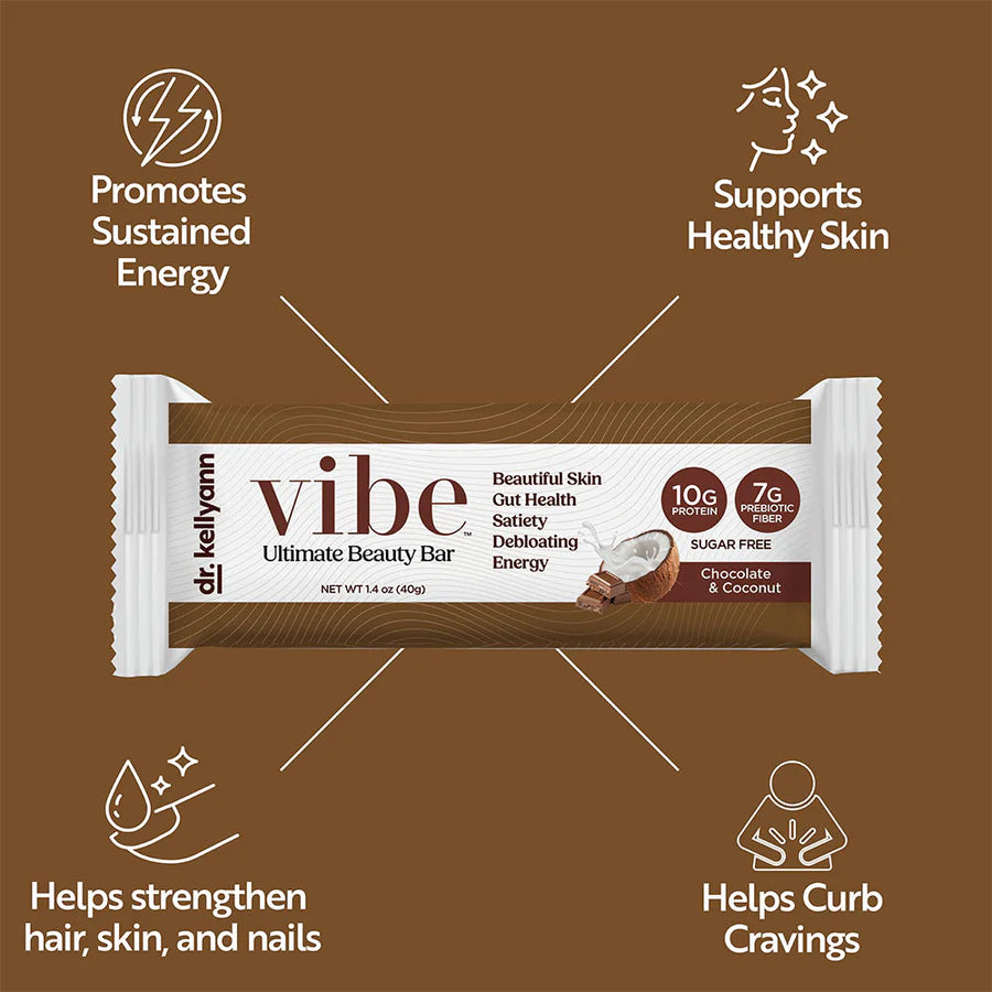 Dr. Kellyann Keto Collagen Fiber Bar — Chocolate Coconut Vibe Bar, 12 Bars