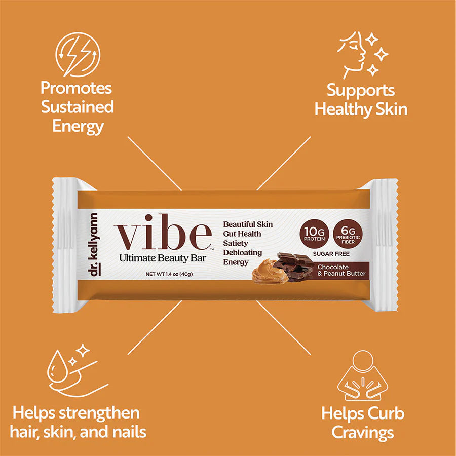 Dr. Kellyann Keto Collagen Fiber Bar — Chocolate Peanut Butter Vibe Bar, 12 Bars