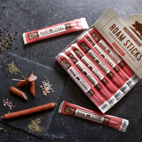 Hickory Smoked Pork with Uncured Bacon Snack Roam Sticks - includes 12