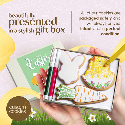 Happy Easter Cookies Gift Basket, Easter Cookies Decorating Kit, Gourmet Easter Basket