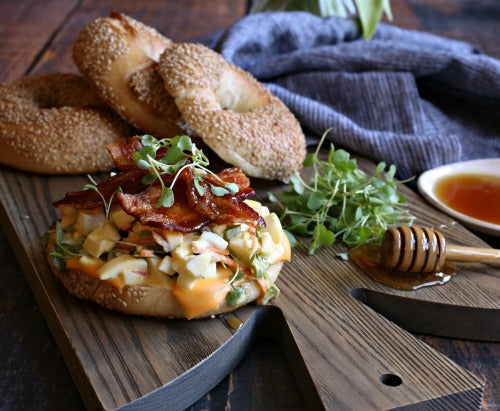 Loaded Egg Salad Bagel with Honey Roasted Bacon