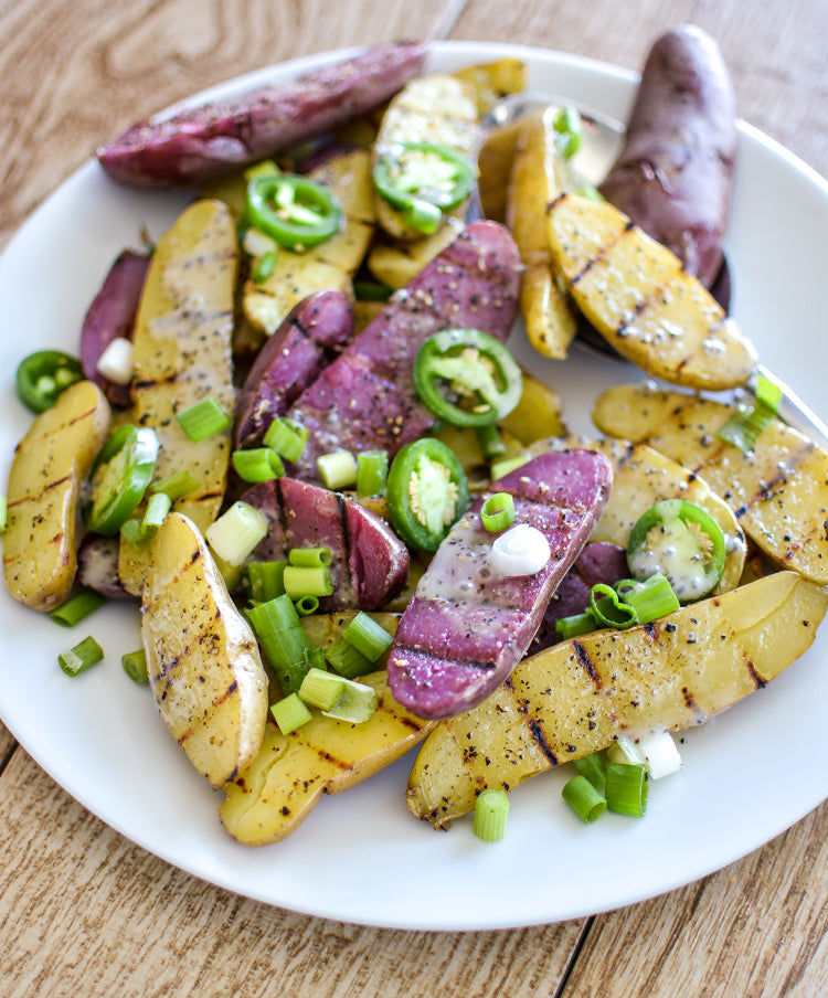 Grilled Fingerling Potato Salad with Chia Seed Ranch Dressing (vegan)