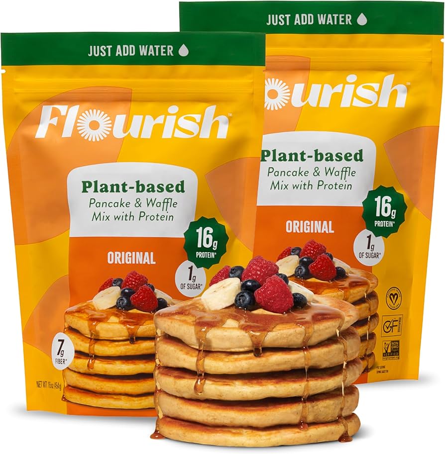 Flourish Plant-Based Protein Pancake and Waffle Mix - Gluten-Free, All-Natural Superfood, High Protein, Fiber