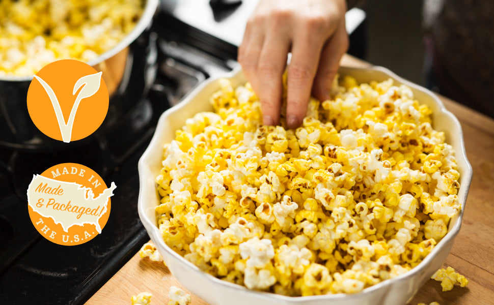 Franklin's Gourmet Popcorn - Movie Night Bundles - Stovepop Popcorn Maker, 13.5 oz Organic Popcorn Kernels, 8 oz Butter Flavored Salt, 14 oz Butter Flavored Coconut Oil