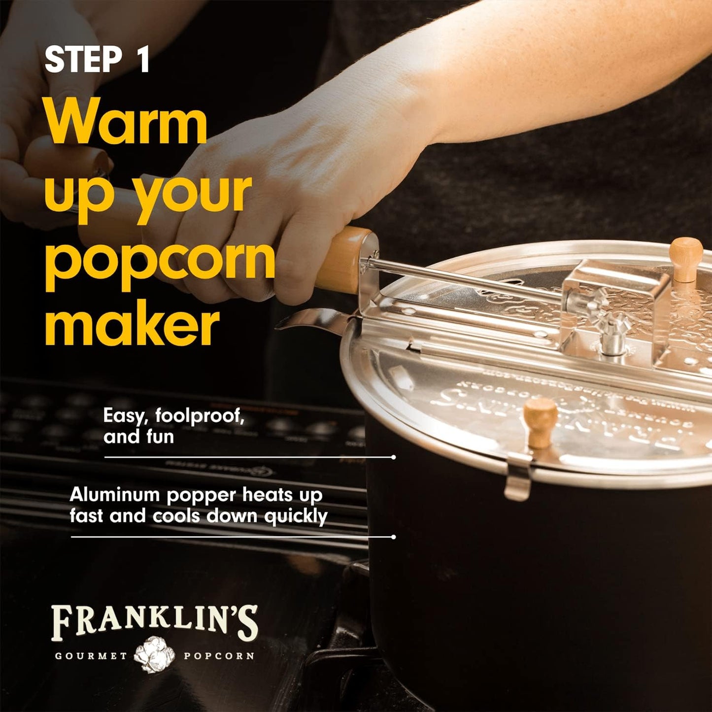 Franklin's Gourmet Popcorn - Movie Night Bundles - Stovepop Popcorn Maker, 13.5 oz Organic Popcorn Kernels, 8 oz Butter Flavored Salt, 14 oz Butter Flavored Coconut Oil