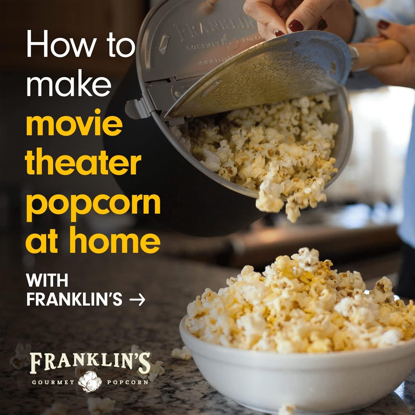 Franklin's Gourmet Popcorn - Movie Night Bundles - Stovepop Popcorn Maker, 13.5 oz Organic Popcorn Kernels, 8 oz Butter Flavored Salt, 14 oz Butter Flavored Coconut Oil