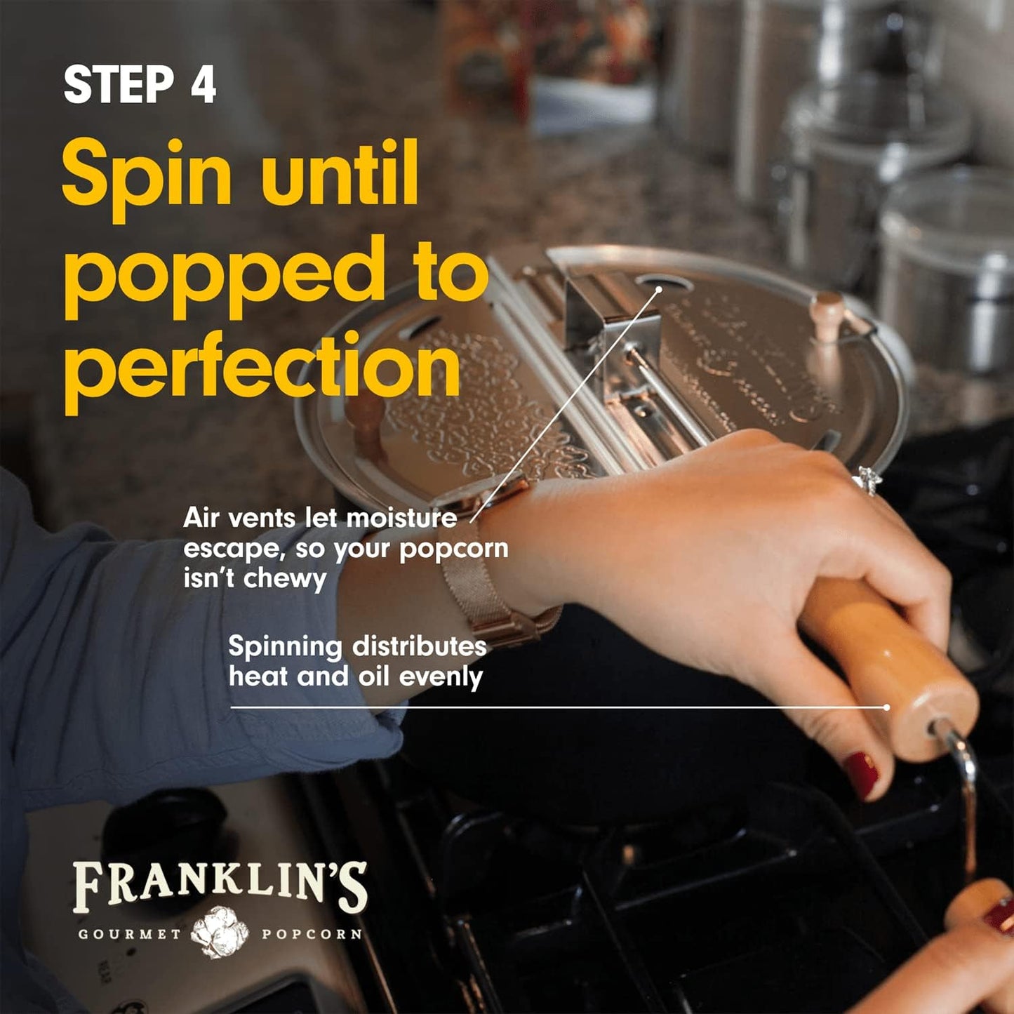 Franklin's Gourmet Popcorn - Movie Night Bundles - Stovepop Popcorn Maker, 13.5 oz Organic Popcorn Kernels, 8 oz Butter Flavored Salt, 14 oz Butter Flavored Coconut Oil