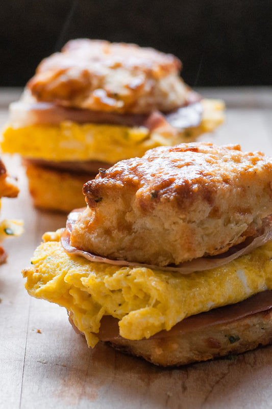 Garlic Cheddar Biscuit Breakfast Sandwich
