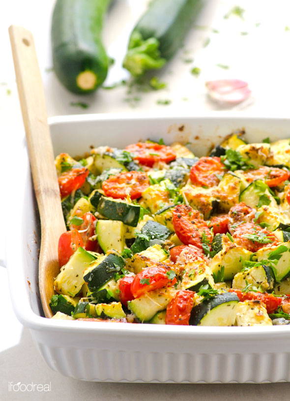 Garlic Parmesan Zucchini and Tomato Bake