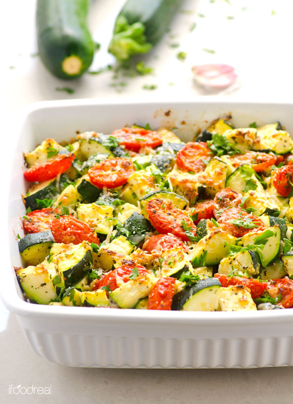 Garlic Parmesan Zucchini and Tomato Bake