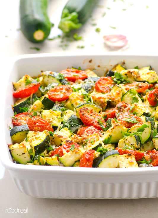 Garlic Parmesan Zucchini and Tomato Bake