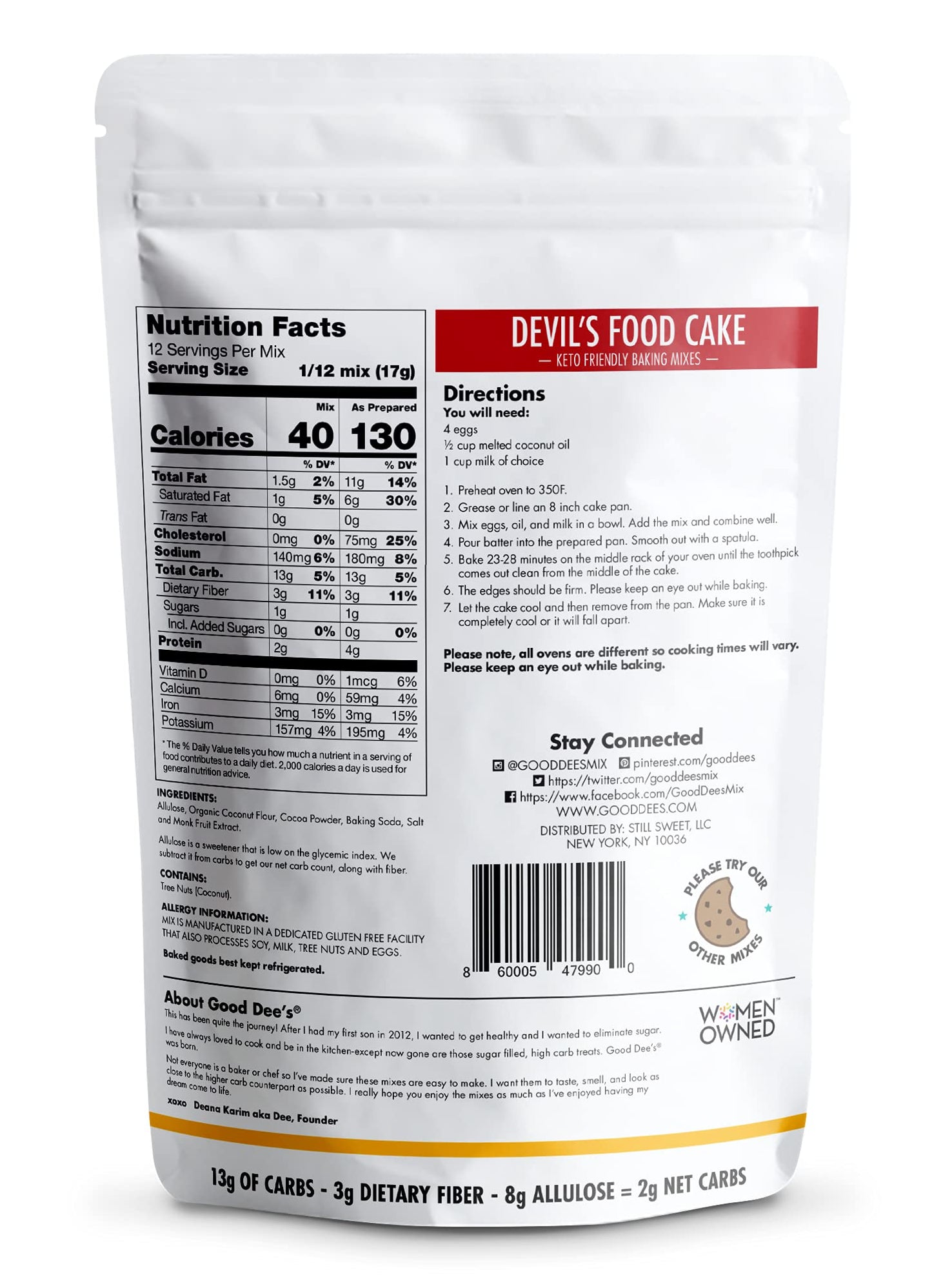 Good Dees Devil's Food Cake Baking Mix — Keto, Gluten-Free, 2g Net Carbs