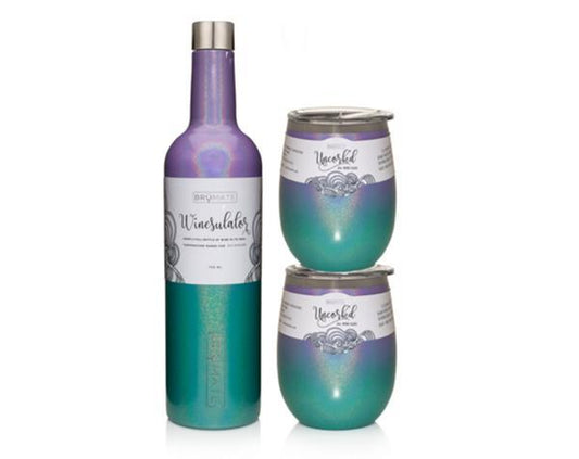 Winesulator + 2 Uncork'd XL Wine Glasses/Lid | Glitter Mermaid Ombré