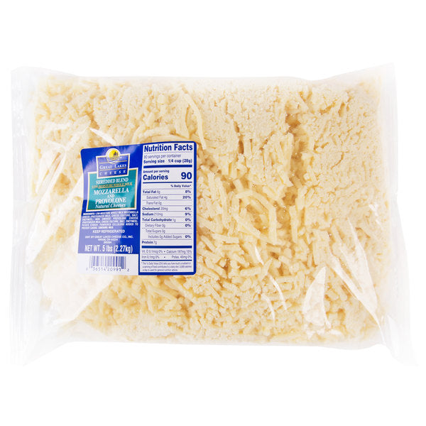 Great Lakes Shredded Mozzarella and Provolone Cheese Blend Bag  5 lb - 4/Case