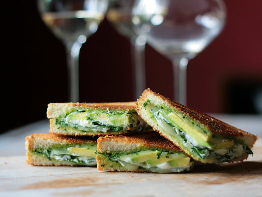 Herb Pesto, Mozzarella, Baby Spinach, Avocado Grilled Cheese Sandwich