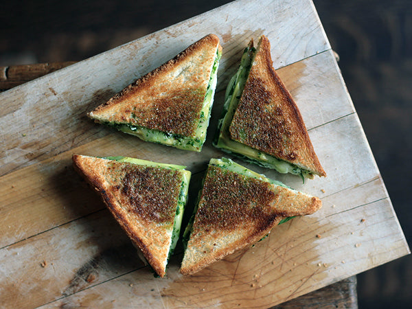 Herb Pesto, Mozzarella, Baby Spinach, Avocado Grilled Cheese Sandwich