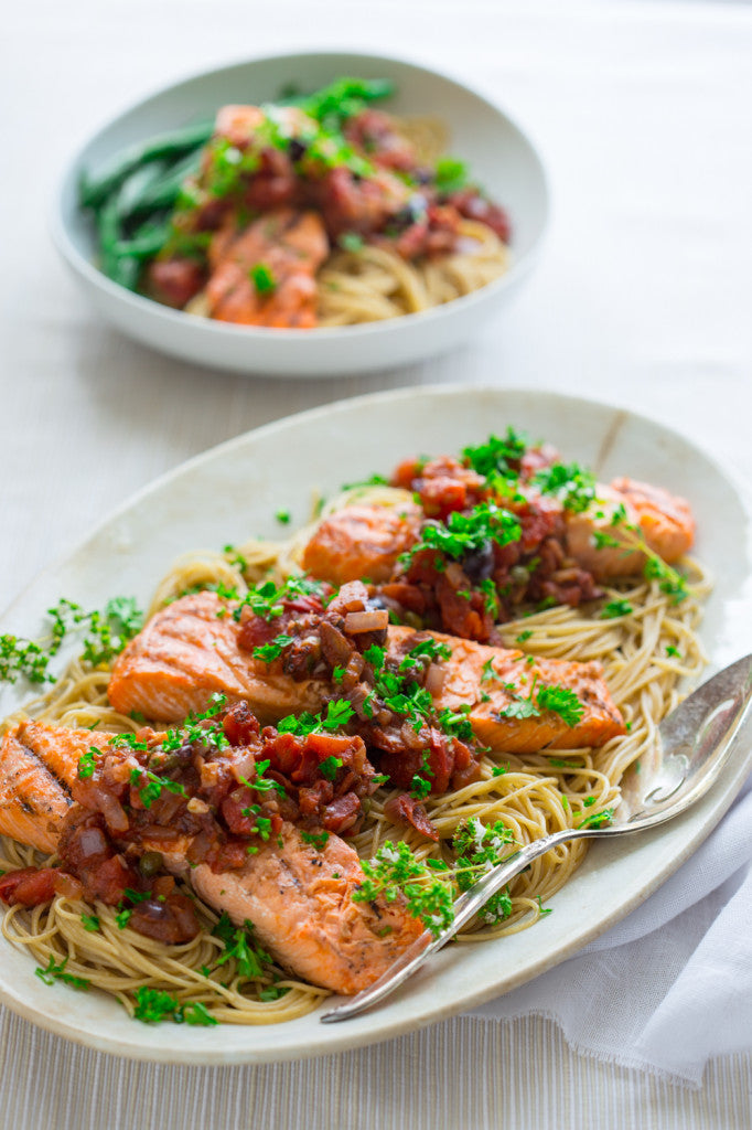 Grilled Salmon Puttanesca