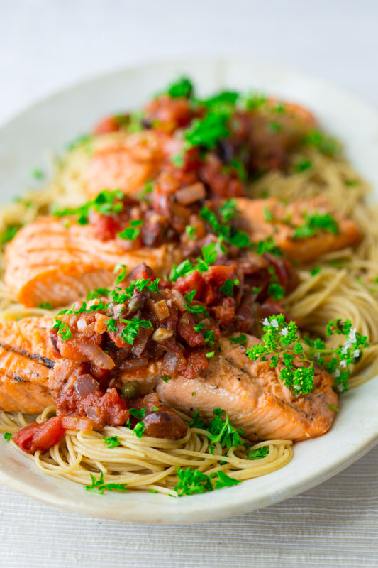 Grilled Salmon Puttanesca
