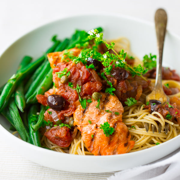 Grilled Salmon Puttanesca