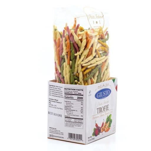 Giusto Sapore Imported Organic Artisanal Trofie Vegetable Italian Pasta, Bronze Drawn