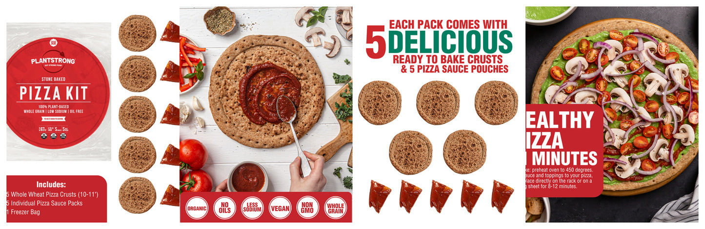 Stone Baked Organic Pizza Kit - Vegan, Non-GMO (5 Pack) by Plant Strong
