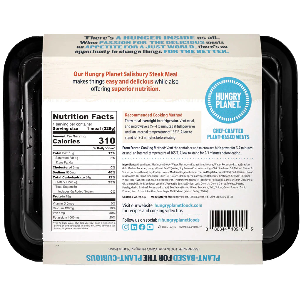 Hungry Planet 11.57 oz. Plant Based Vegan Beef Salisbury Steak Meal - 12/Case