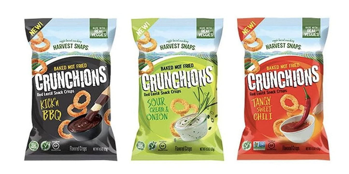 Harvest Snaps Crunchy Loops CRUNCHIONS Baked Red Lentil Snacks - Variety Pack - includes 12