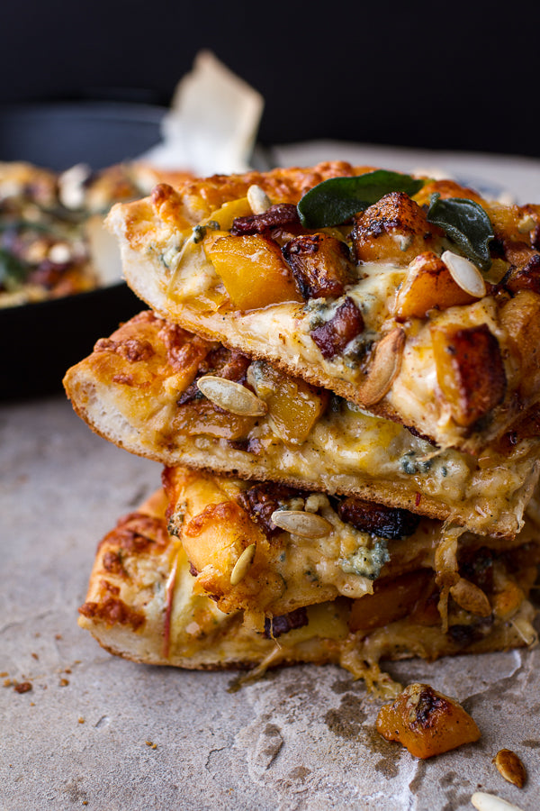 Fall Harvest Pizza w/Roasted Butternut, Cider Caramelized Onions + Bacon