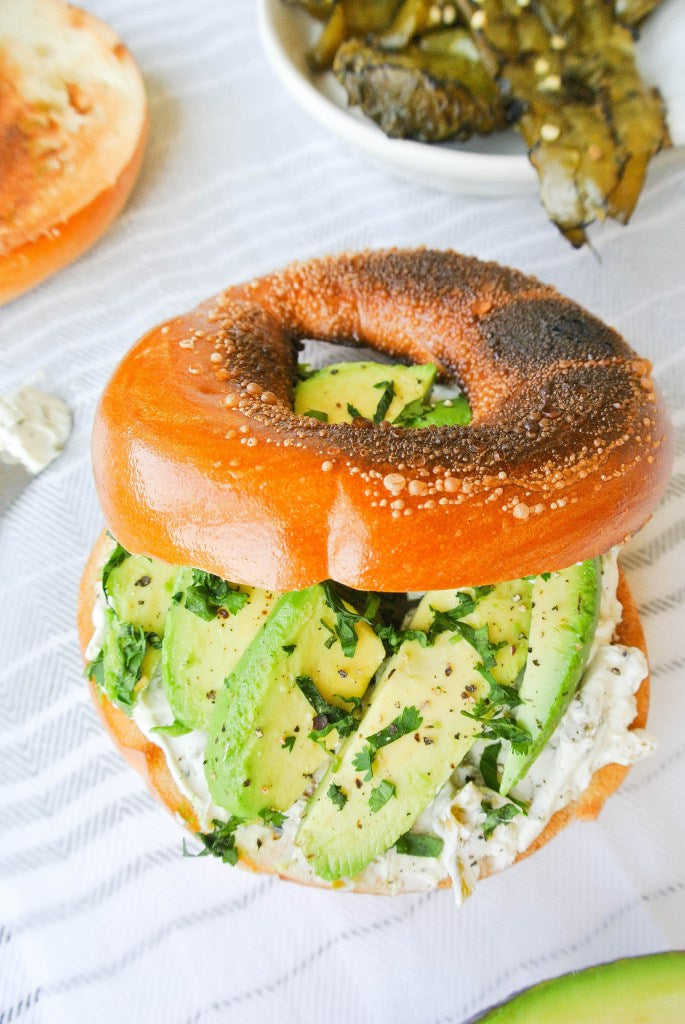 Hatch Chile Cream Cheese and Avocado Bagel Sandwich