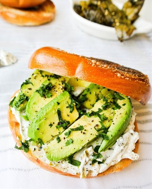 Hatch Chile Cream Cheese and Avocado Bagel Sandwich