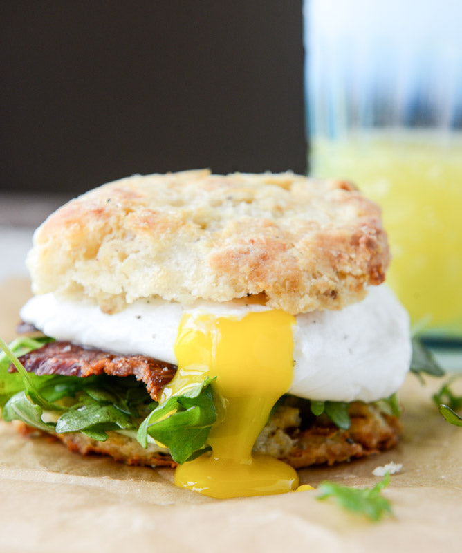 Havarti Breakfast Biscuit Sandwiches with Jalapeño, Bacon and Arugula