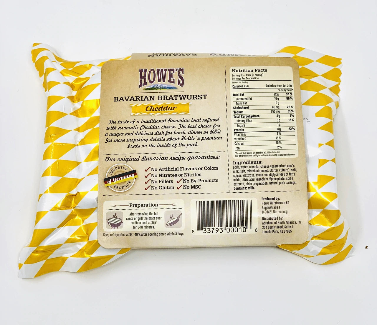 Howe's Bavarian Cheddar Bratwurst