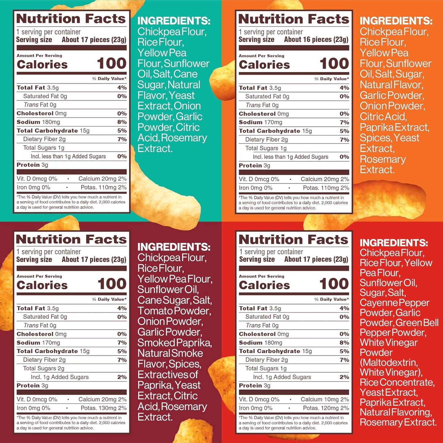 Hippeas Chickpea Puffs, Variety Pack - Vegan White Cheddar, Nacho Vibes, Barbecue, Sriracha - Pack of 18