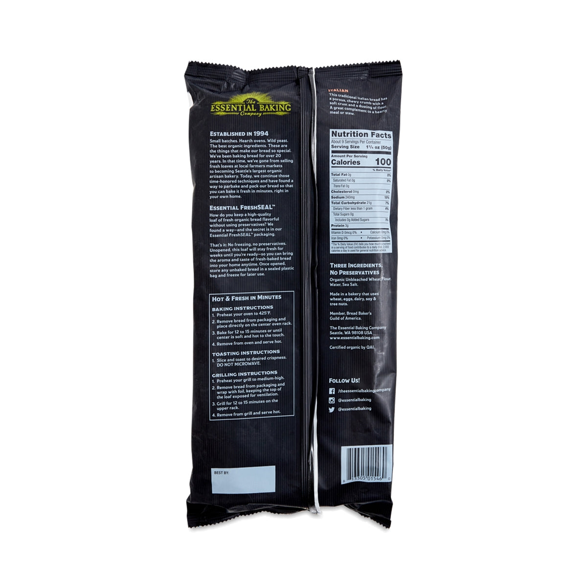 Take & Bake Italian Bread, No Preservatives, USDA Certified Organic, Non-GMO