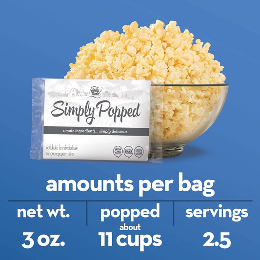 Jolly Time Simply Popped Sea Salt - Vegan, GF, DF Lightly Salted Microwave Popcorn - 3 oz Pack of 12