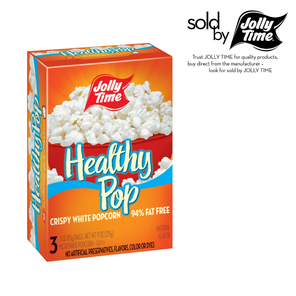 Jolly Time Healthy Pop Microwave Popcorn - Crispy N' White, Low Fat Gluten Free Non-GMO  - 3 oz Pack of 12