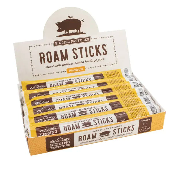 Hickory Smoked Pork with Pineapple Snack Roam Sticks - includes 12