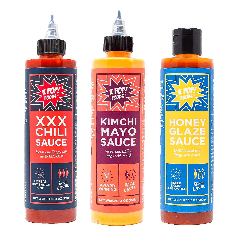 K-TOWN Korean Sauce Variety Pack - Super Spicy Chili Sauce, Kimchi Spicy Mayo, and Honey Chili Sauce