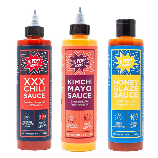K-TOWN Korean Sauce Variety Pack - Super Spicy Chili Sauce, Kimchi Spicy Mayo, and Honey Chili Sauce