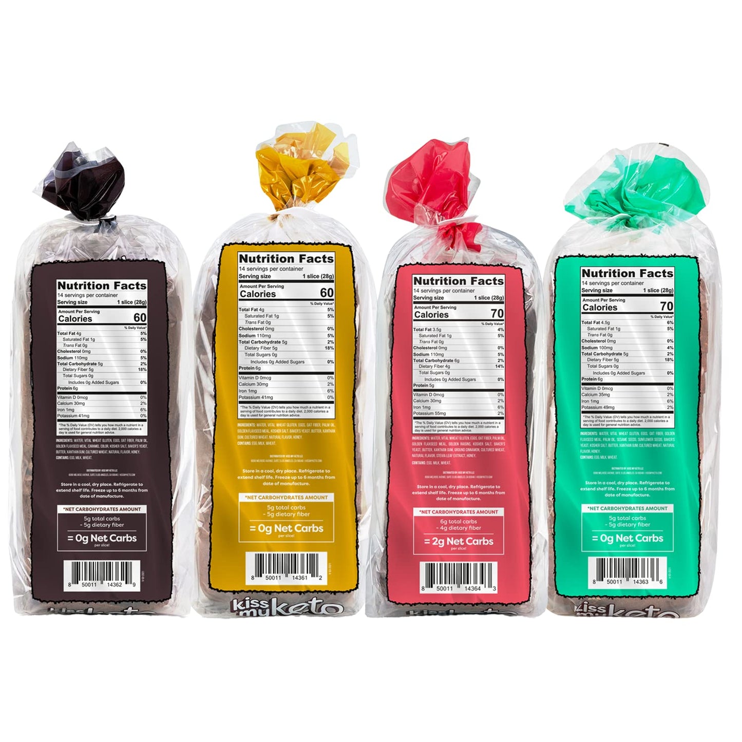 Kiss My Keto Bread - Pack of 4 - 2 Golden Wheat, 2 Cinn Raisin