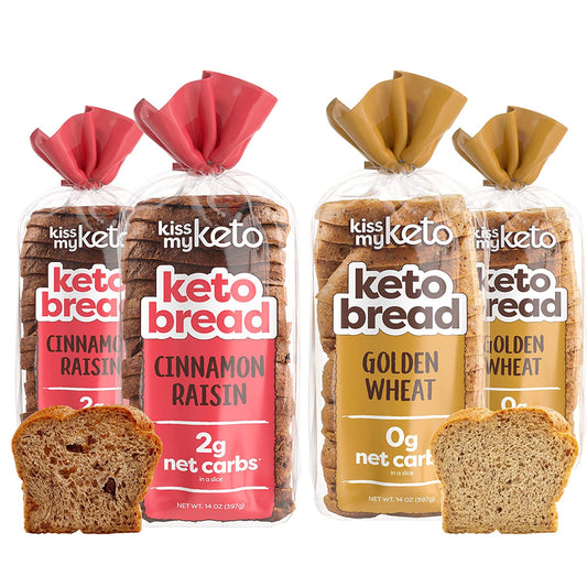 Kiss My Keto Bread - Pack of 4 - 2 Golden Wheat, 2 Cinn Raisin