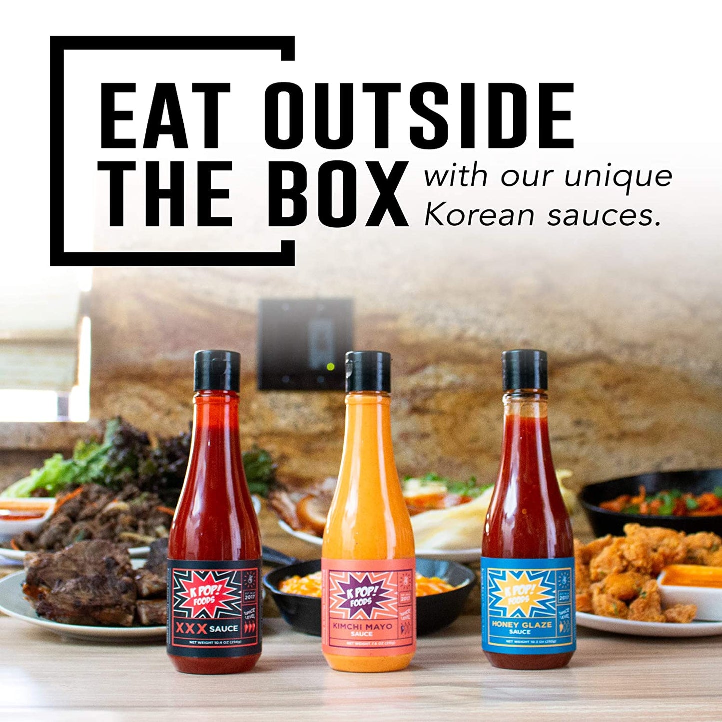 K-TOWN Korean Sauce Variety Pack - Super Spicy Chili Sauce, Kimchi Spicy Mayo, and Honey Chili Sauce