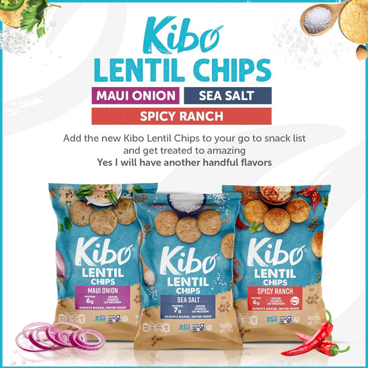 Kibo Lentil Chips Variety Pack - Maui Onion, Sea Salt, and Spicy Ranch - 18 Pack