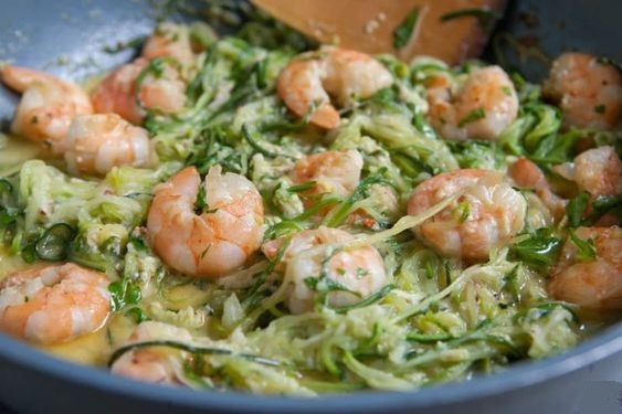 Keto/Low Carb Creamy Shrimp Alfredo with Zucchini Noodles