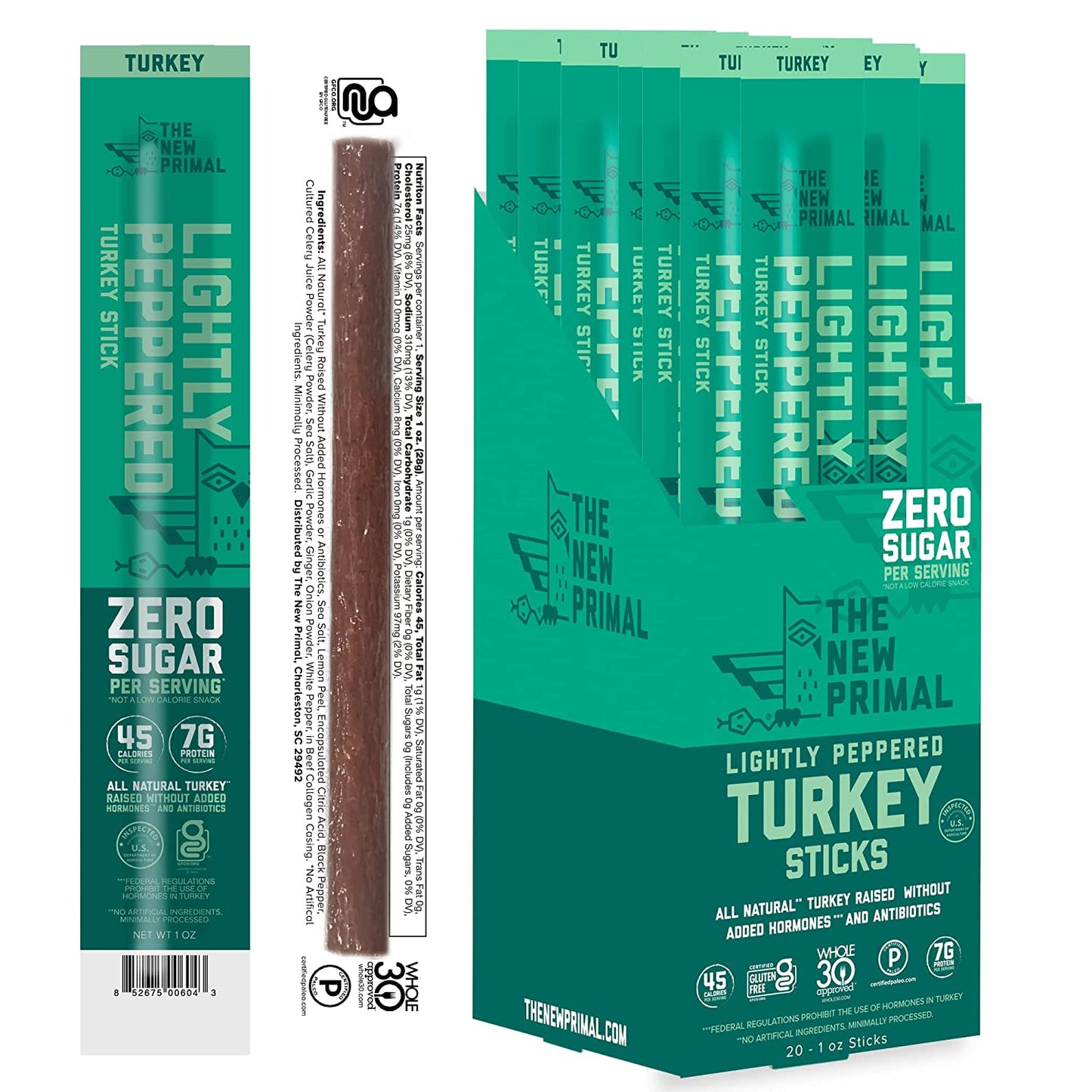 All Natural Lightly Peppered Turkey Meat Sticks - Pack of 20