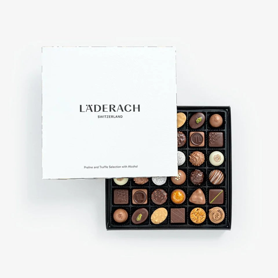 Läderach Swiss Chocolate Pralines & Truffles with Alcohol, 36 pcs per box