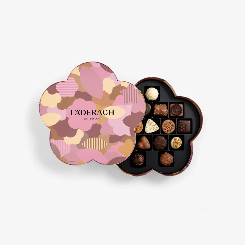Läderach Swiss Chocolate Pralines and Truffles, 16 Piece Flower Box