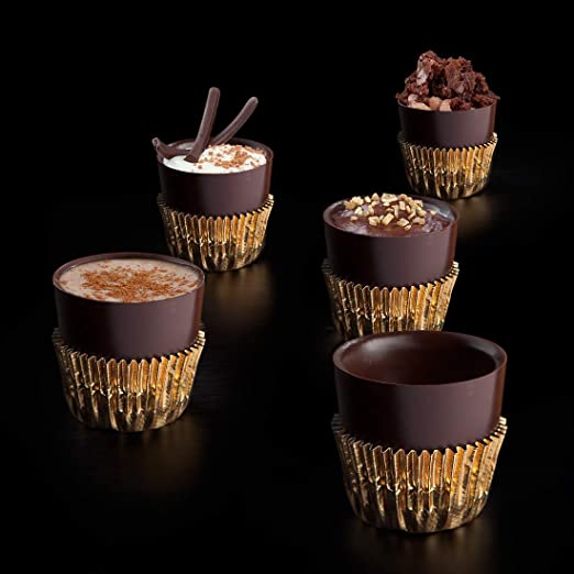 Chocolate Liqueur Cups - includes 60 Dark Chocolate Ready to Fill Cups, Mini Dessert Shells