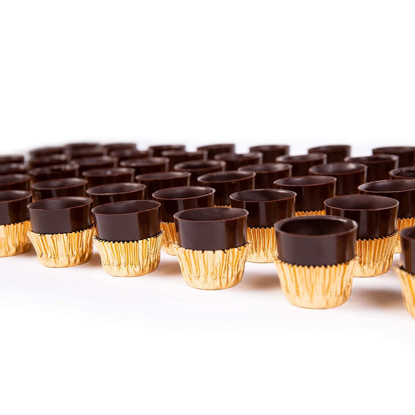 Chocolate Liqueur Cups - includes 60 Dark Chocolate Ready to Fill Cups, Mini Dessert Shells